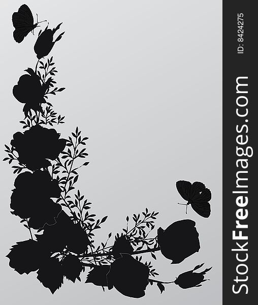 Rose corner silhouette illustration on grey background