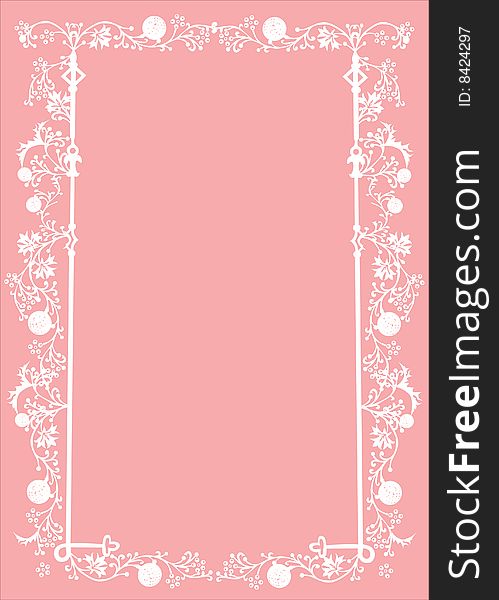 White frame with foliage on pink