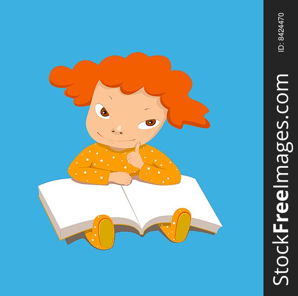 The little girl in reading and thinking. The little girl in reading and thinking