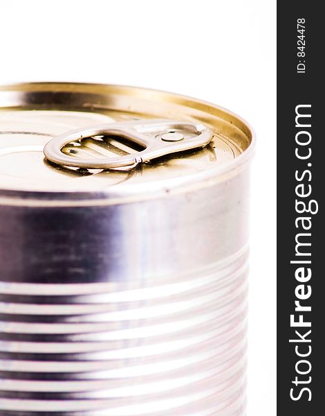 Detail of unopened tin can with ring pull. Detail of unopened tin can with ring pull