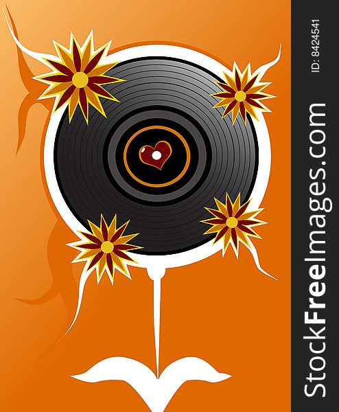 Gramophone records with orange background. Gramophone records with orange background
