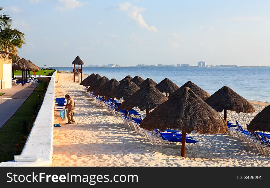 A luxury all inclusive beach resort at night in Cancun Mexico. A luxury all inclusive beach resort at night in Cancun Mexico