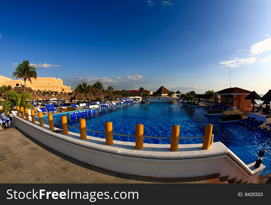 A luxury all inclusive beach resort at night in Cancun Mexico. A luxury all inclusive beach resort at night in Cancun Mexico