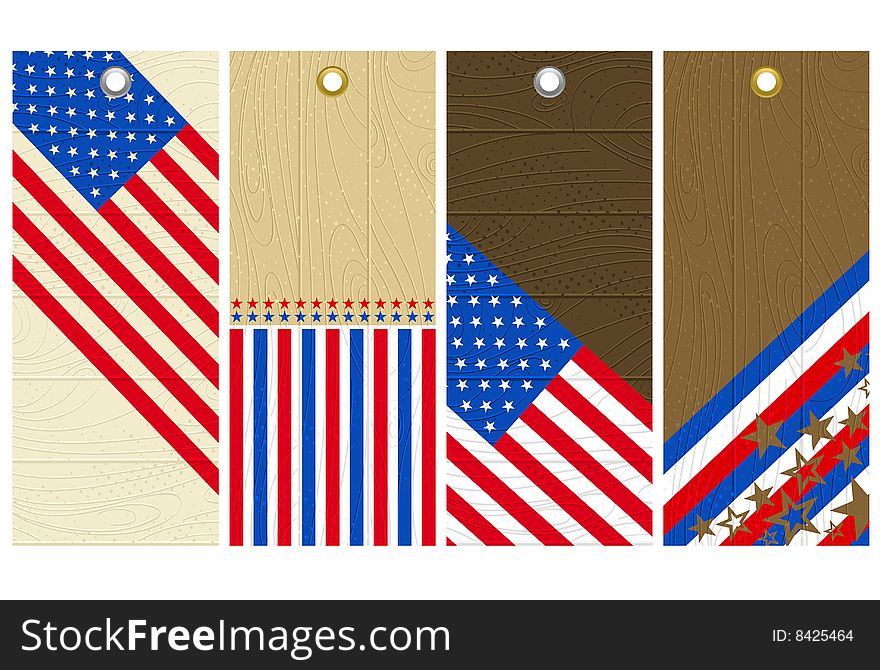 Four wooden labels with elements of usa banner, vector illustration. Four wooden labels with elements of usa banner, vector illustration