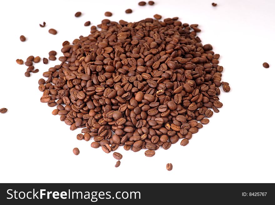 Coffee grains on  white background