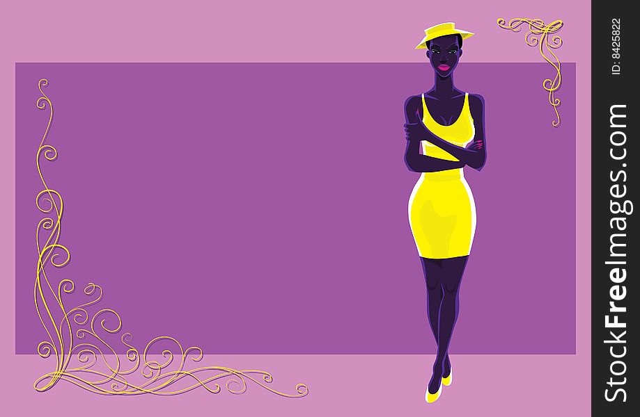 Black girl in yellow on violet