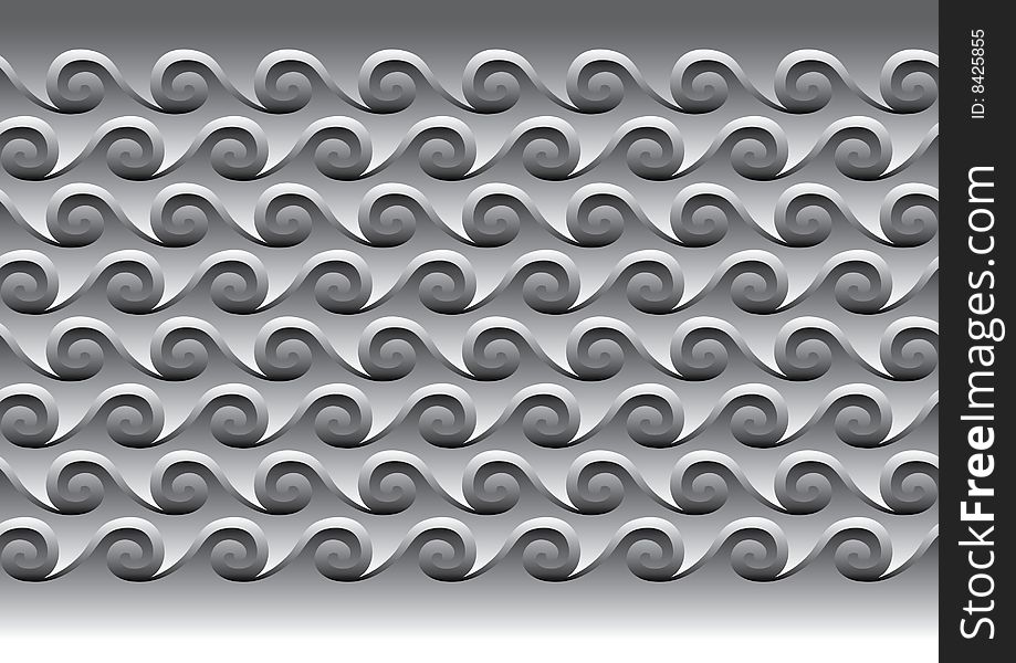 Illustration of grey waves. Tiled ornament.