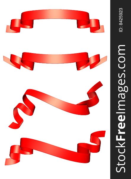 Red shiny ribbons over white background