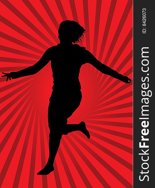 Silhouette girl on red background, vector