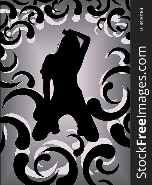 Girl silhouette and black ornament. Girl silhouette and black ornament