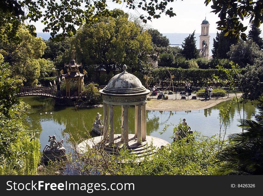 Small classic temple in Pallavicini Park. The park was projected by the archtect Michele Canzio commisioned from Pallavicini and the works started in the year 1840