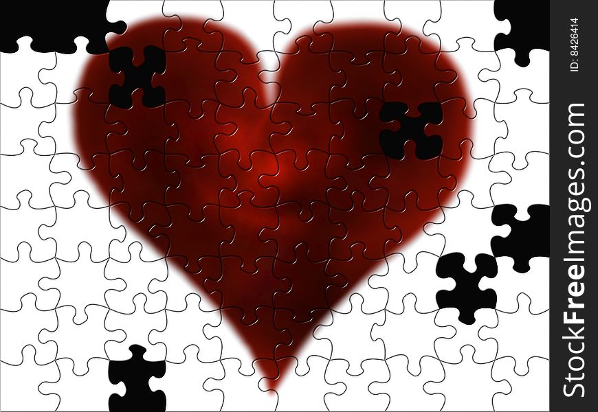 Metaphor of the heart symbol, as a puzzle with missing pieces. Metaphor of the heart symbol, as a puzzle with missing pieces