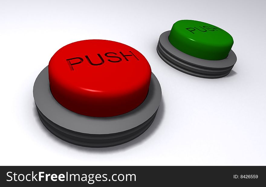 Red and green push buttons on white background. Red and green push buttons on white background.