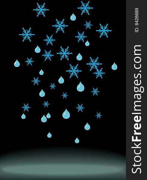 Snowflakes and spots and a pool on a black background. AI file is attached. Blend used.
