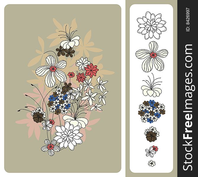 Design with colored flowers drawing. Design with colored flowers drawing