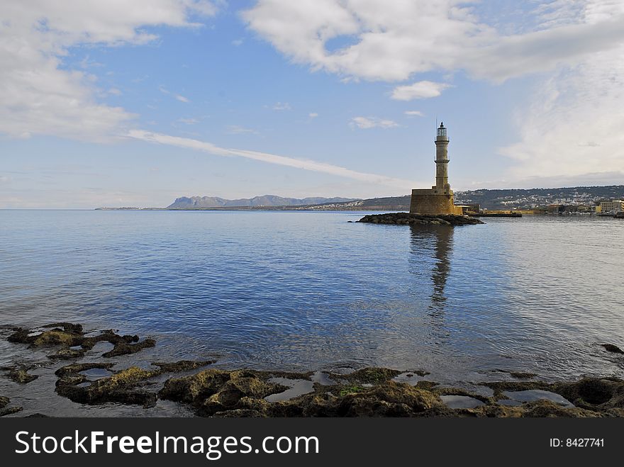 Old lighthouse at the old harbour in canea, greece