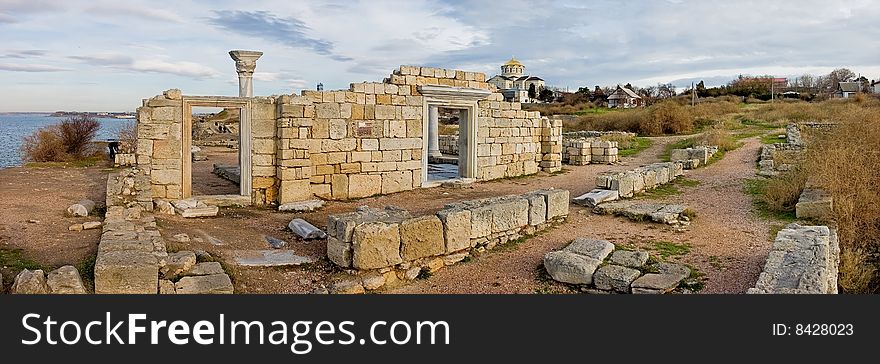 Panorama ruins ancient city Hersones