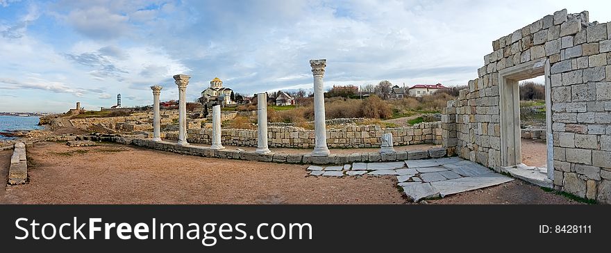 Panorama ruins ancient city Hersones