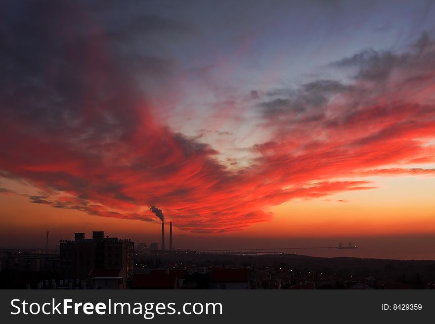 Beautiful sunset sky over the city of Ashkelon. Beautiful sunset sky over the city of Ashkelon.