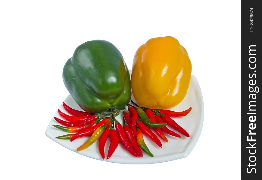 Sweet and sharp pepper on one plate