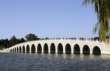 Long Bridge On The Lake Royalty Free Stock Photos
