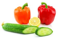 Fresh Vegetables (paprika, Cucumber And Lemon) Stock Images Fresh Vegetables (paprika, Cucumber And Lemon) Stock Images
