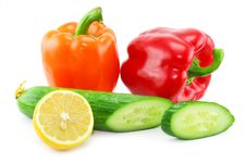 Fresh Vegetables (paprika, Cucumber And Lemon) Stock Images