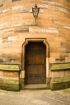 Ancient Wooden Doorway In Sandstone Wall Royalty Free Stock Photography Ancient Wooden Doorway In Sandstone Wall Royalty Free Stock Photography