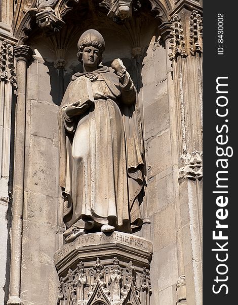 Statue of a bishop made in stone in Canterbury. Statue of a bishop made in stone in Canterbury