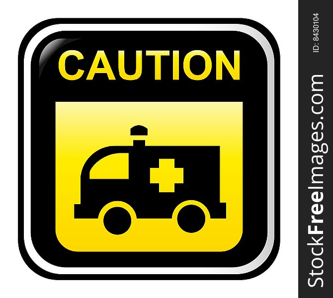 Ambulance caution sign - computer generated image. Ambulance caution sign - computer generated image