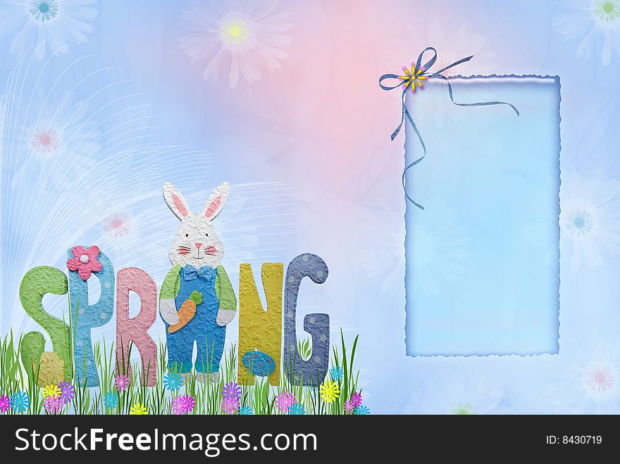 Spring with bunny and copy space on pastel background. Spring with bunny and copy space on pastel background.