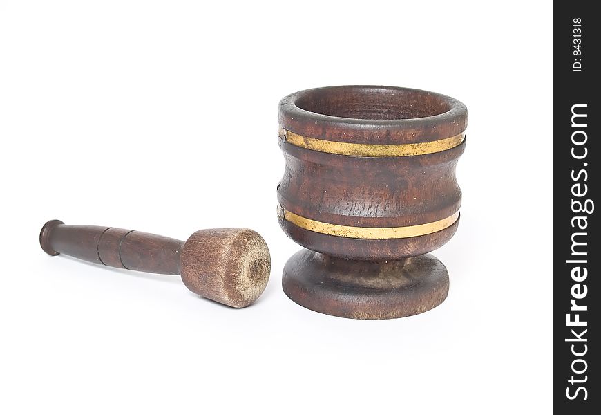 Wooden mortar isolated on a white background