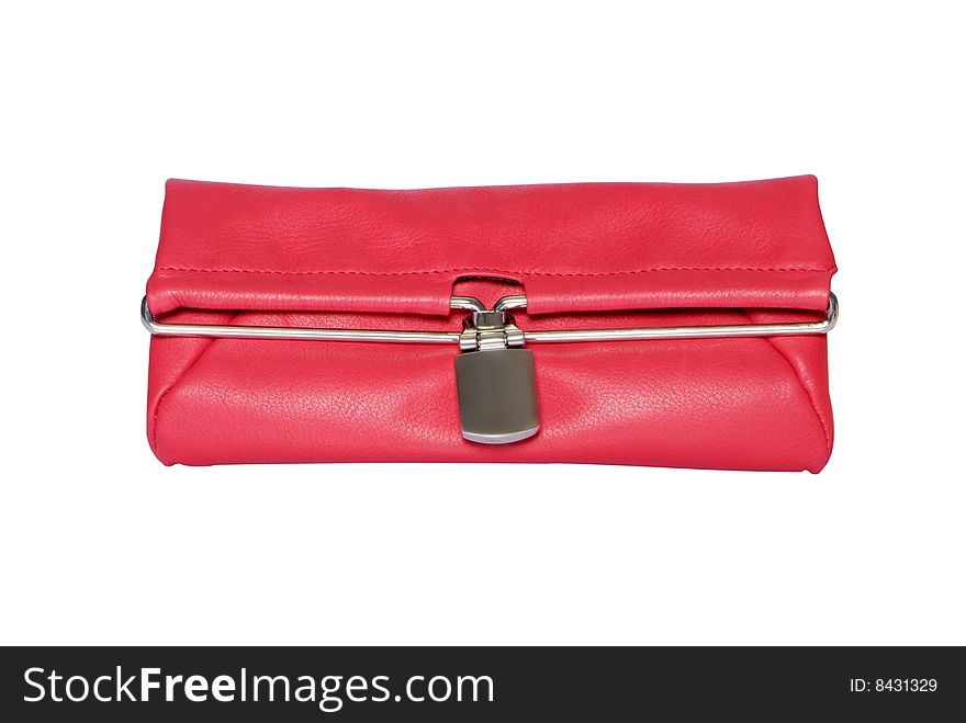 Red purse from a genuine leather isolated on a white background