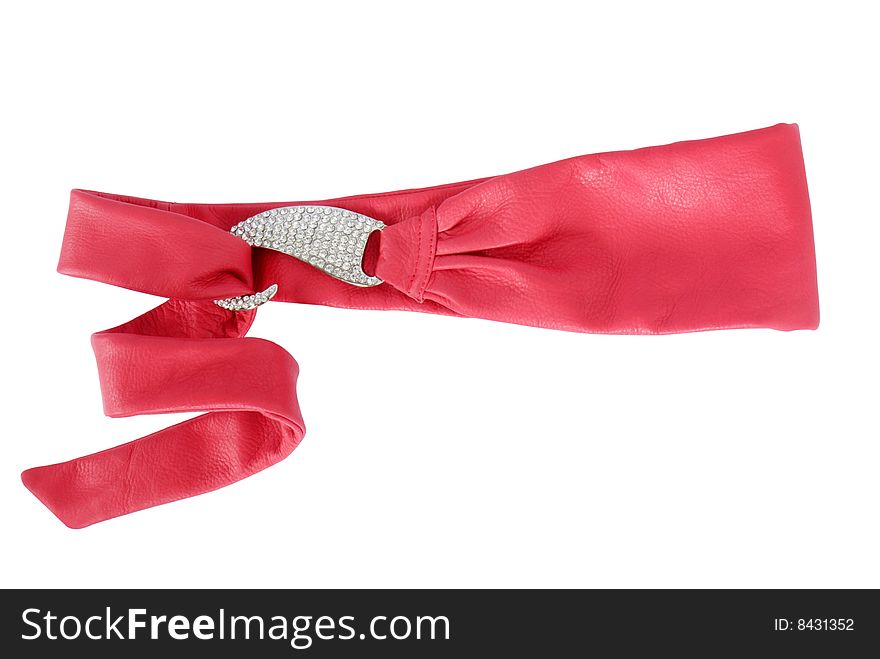Red belt, fastener with pastes isolated on a white background