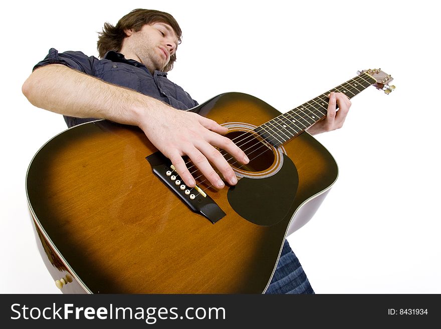 Guitarist with playing acoustic guitar