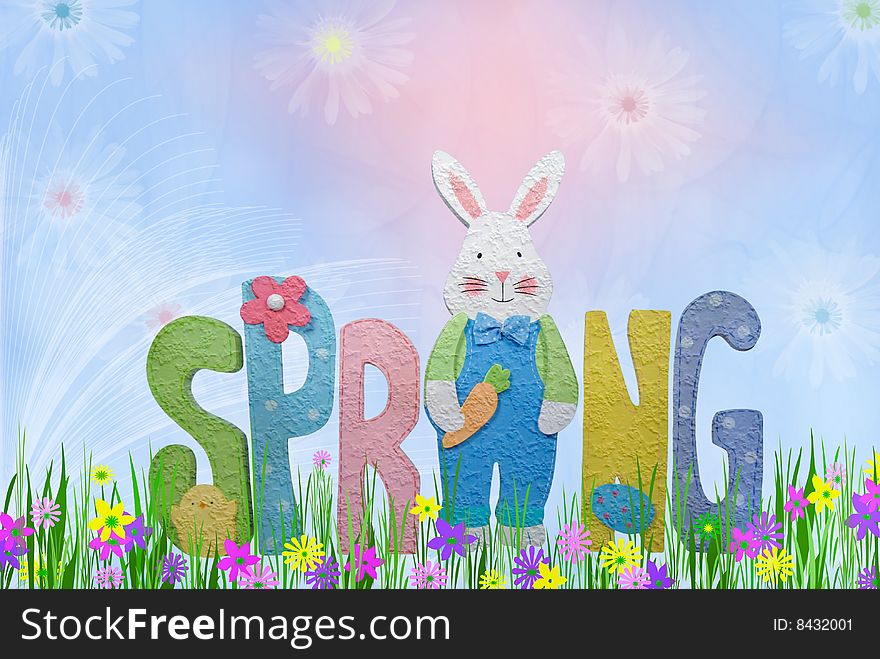 Fun spring illustration with daisy background. Fun spring illustration with daisy background.