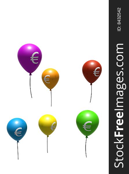 Multicolored balloons with euro symbols - isolated on white