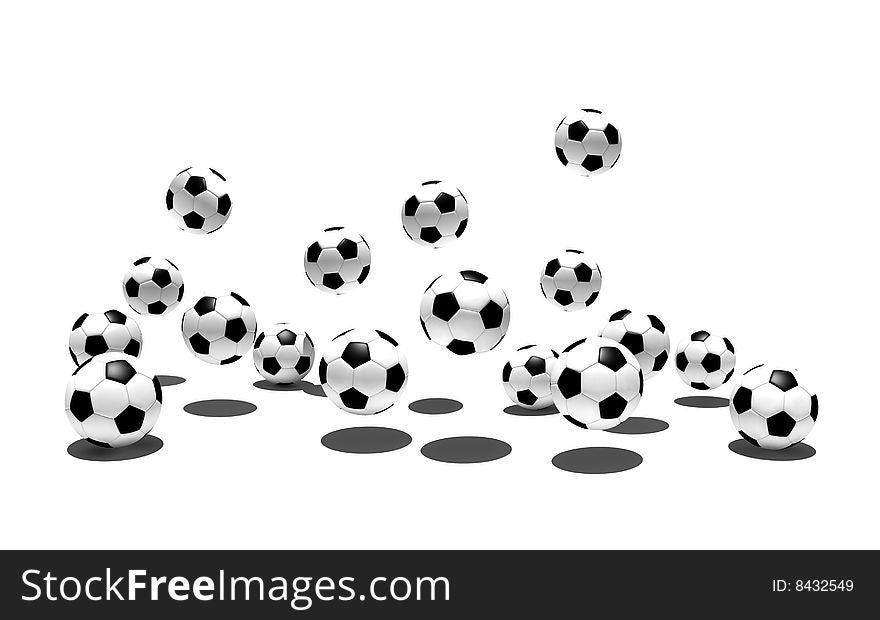 Isolated soccer balls in the air - 3d illustration