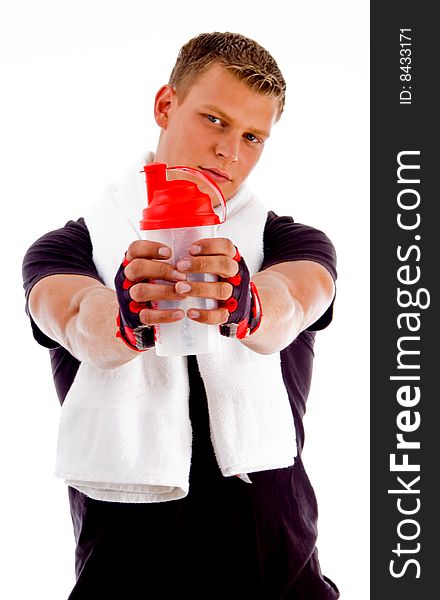 Man doing crunches with white background