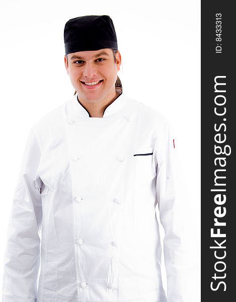 Portrait of young chef on an isolated white background