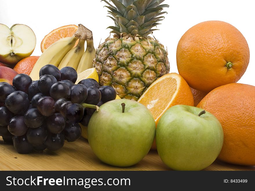 Close up of fresh fruits on wood table kitchen.Check out also Healthy food