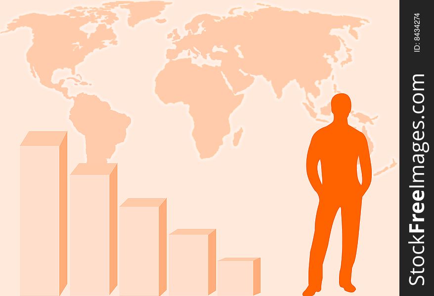 World map, graphic and businessman to represent business concept