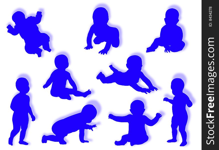 Baby silhouette in different poses and attitudes. Baby silhouette in different poses and attitudes