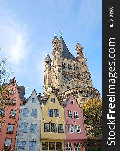 Old buildings and church of Cologne