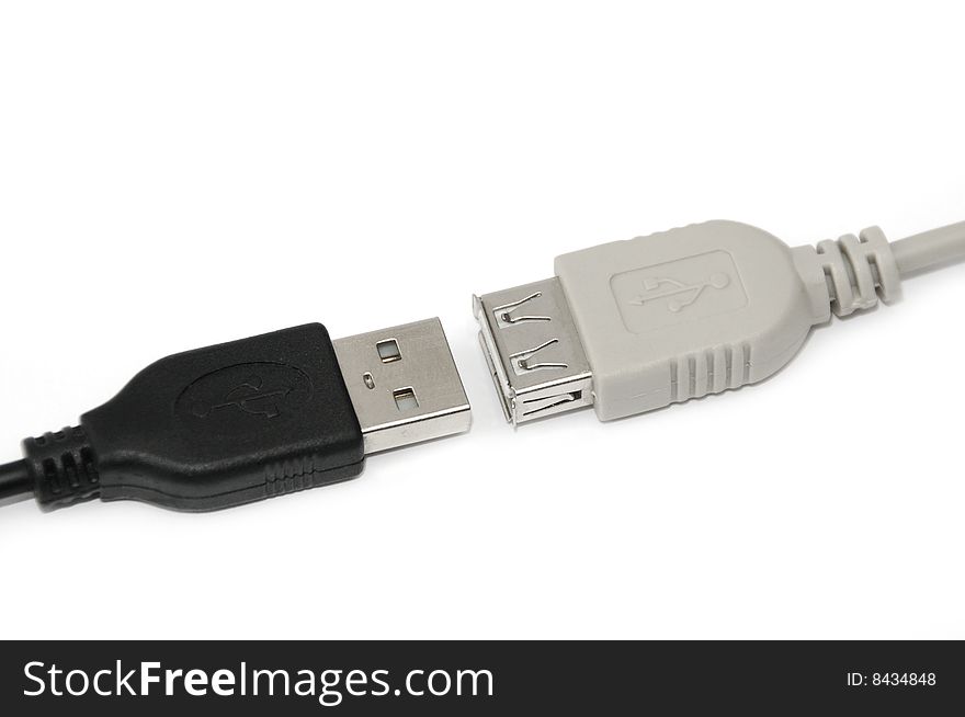 Male and female USB connectors befor joining together. Male and female USB connectors befor joining together