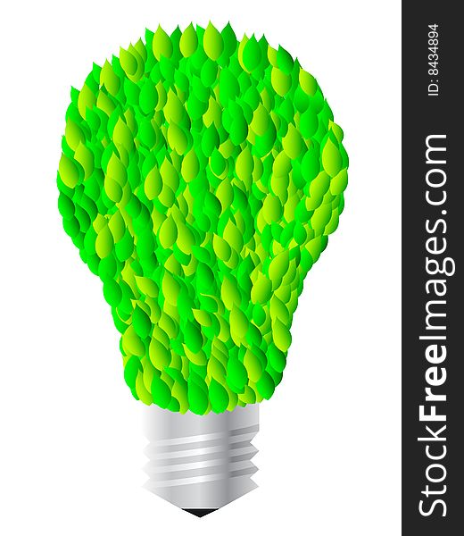 Lightbulb with leaves, vector illustration