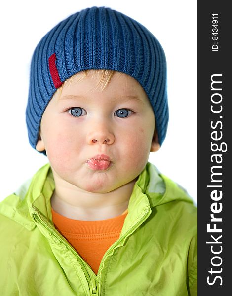 Cute boy (1,5 years old) - soft focused portrait on white background