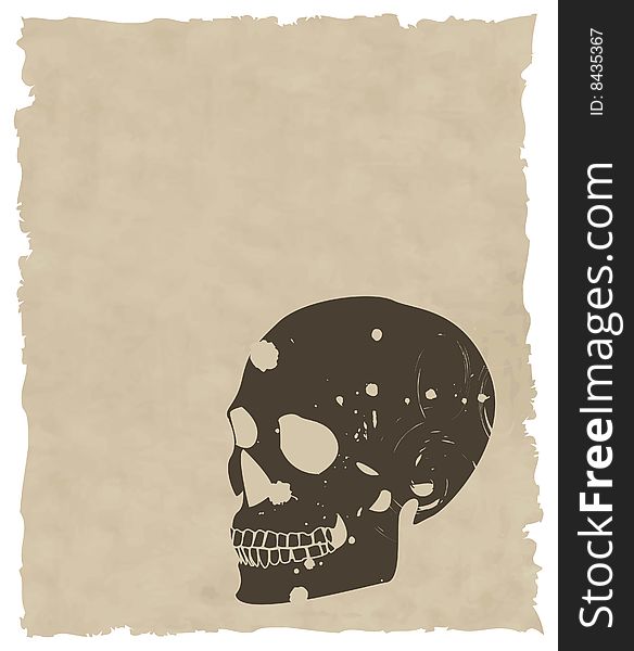 The Brown Vector Grunge Skull On Old Paper