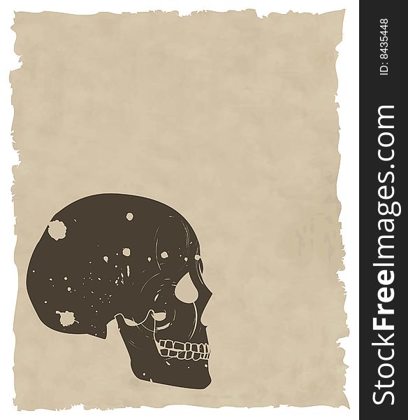 The brown vector grunge skull on old paper eps 8