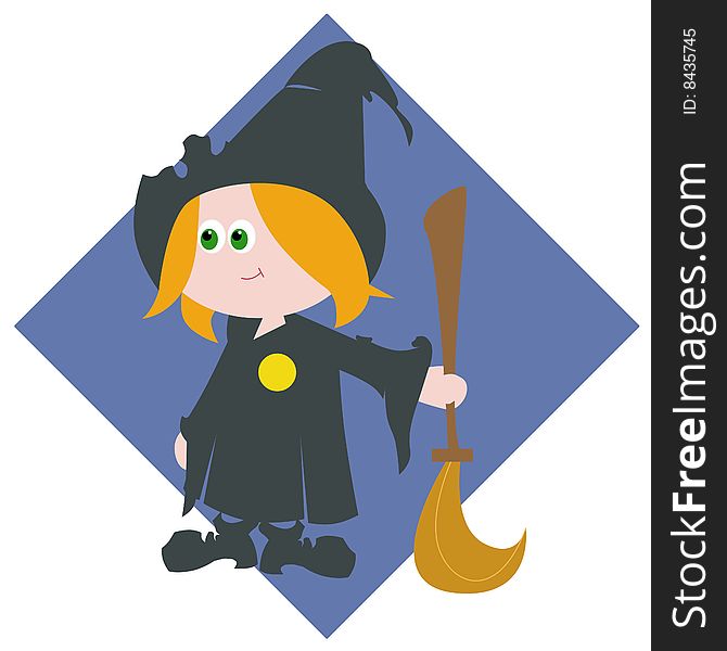 A little witch with her broomstick